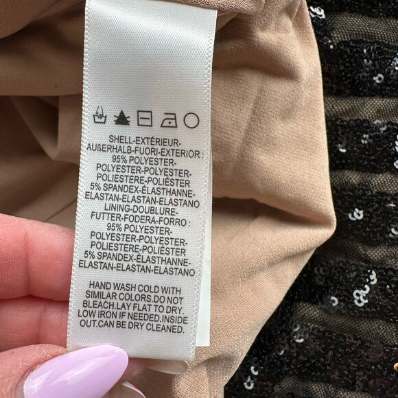 Dress the Population Emery Sequin Dress Long Sleeve Stretch Midi Sheath Black XS - Picture 10 of 11